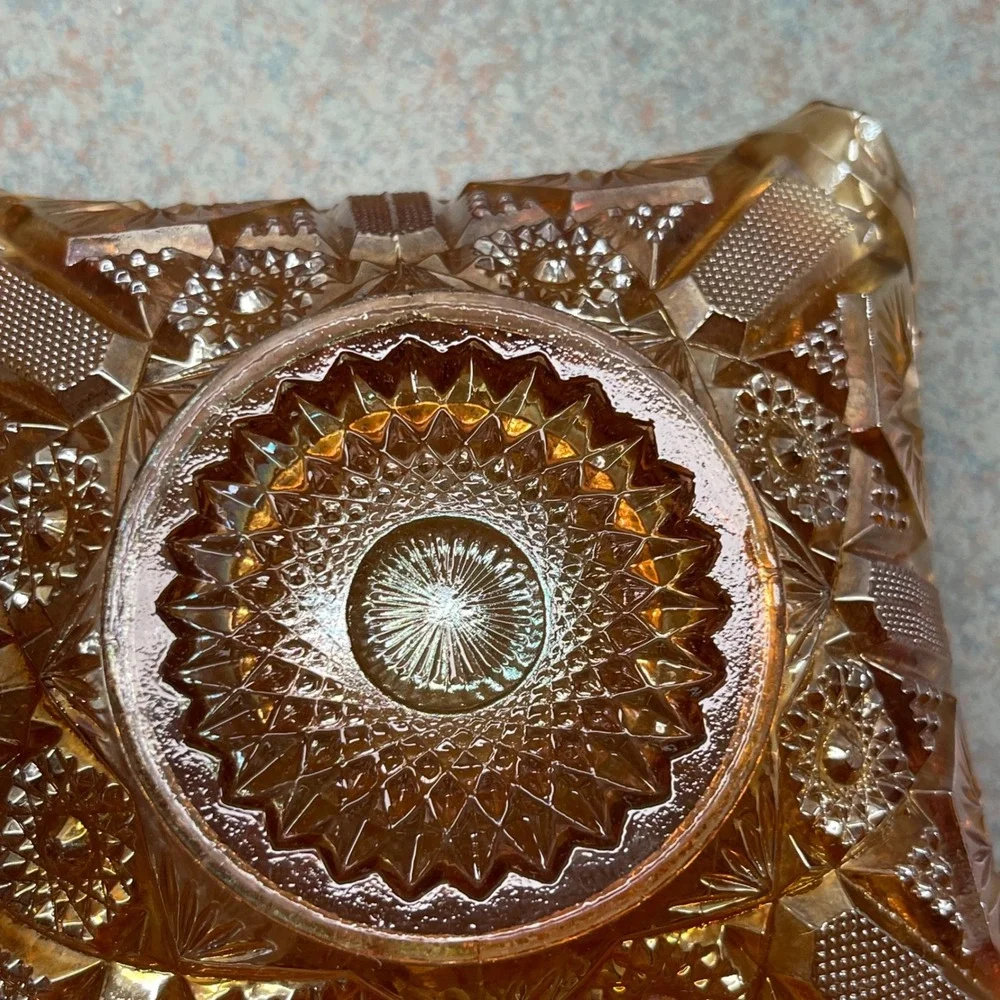 Vintage Imperial Glass Marigold Carnival‎ Glass Star & File Square Bowl